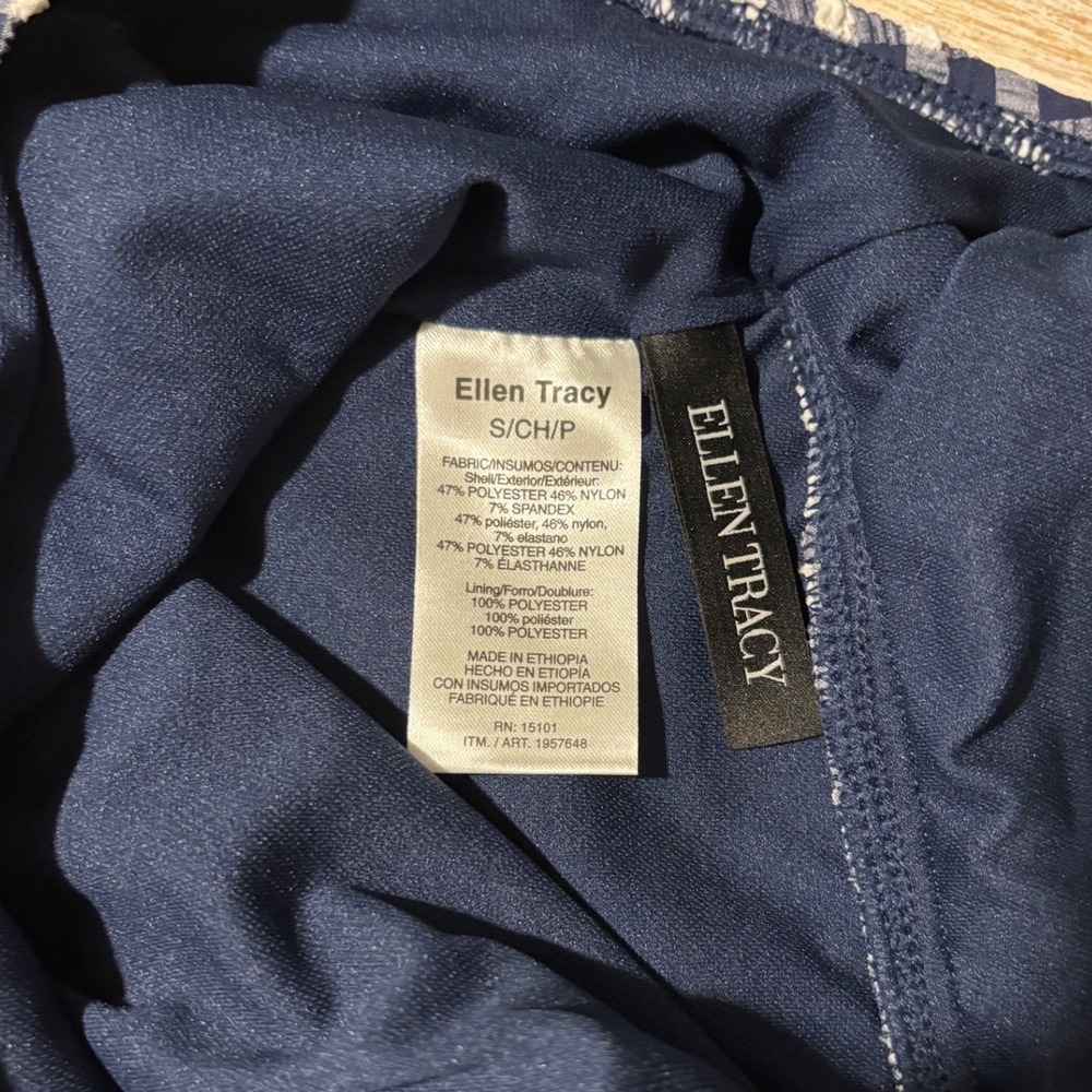 NWT Size Small Ellen Tracy One Piece Swimsuit Navy Gingham Ruched Halter - Picture 5 of 5